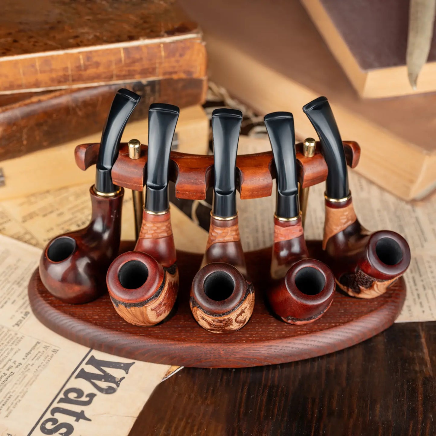 Wooden Pipe Stand - ARCH V - For 5 Tobacco Pipes