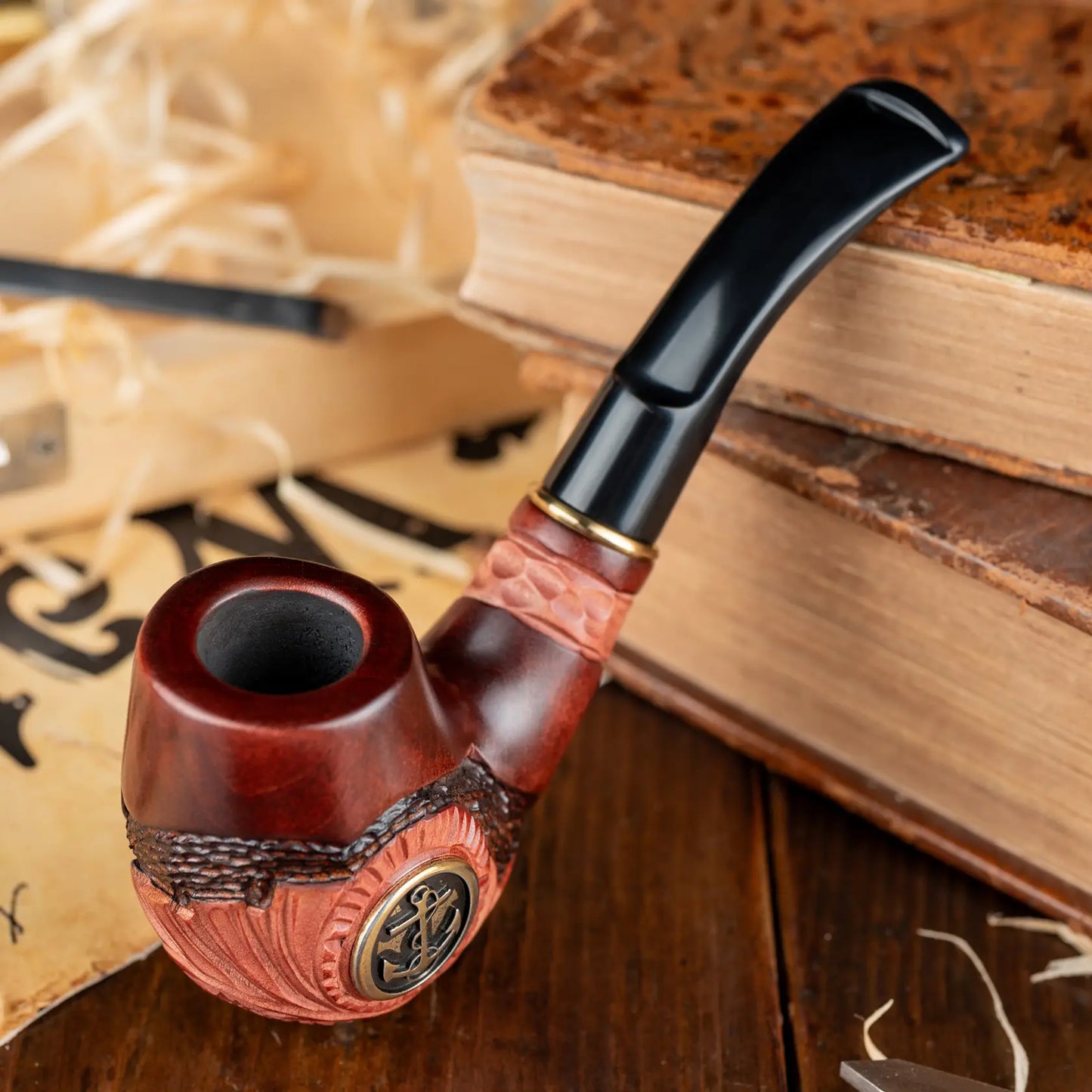 Tobacco Pipe, Collectable Series, Hand Carved, Fits 9mm filter (Anchor, Metal)