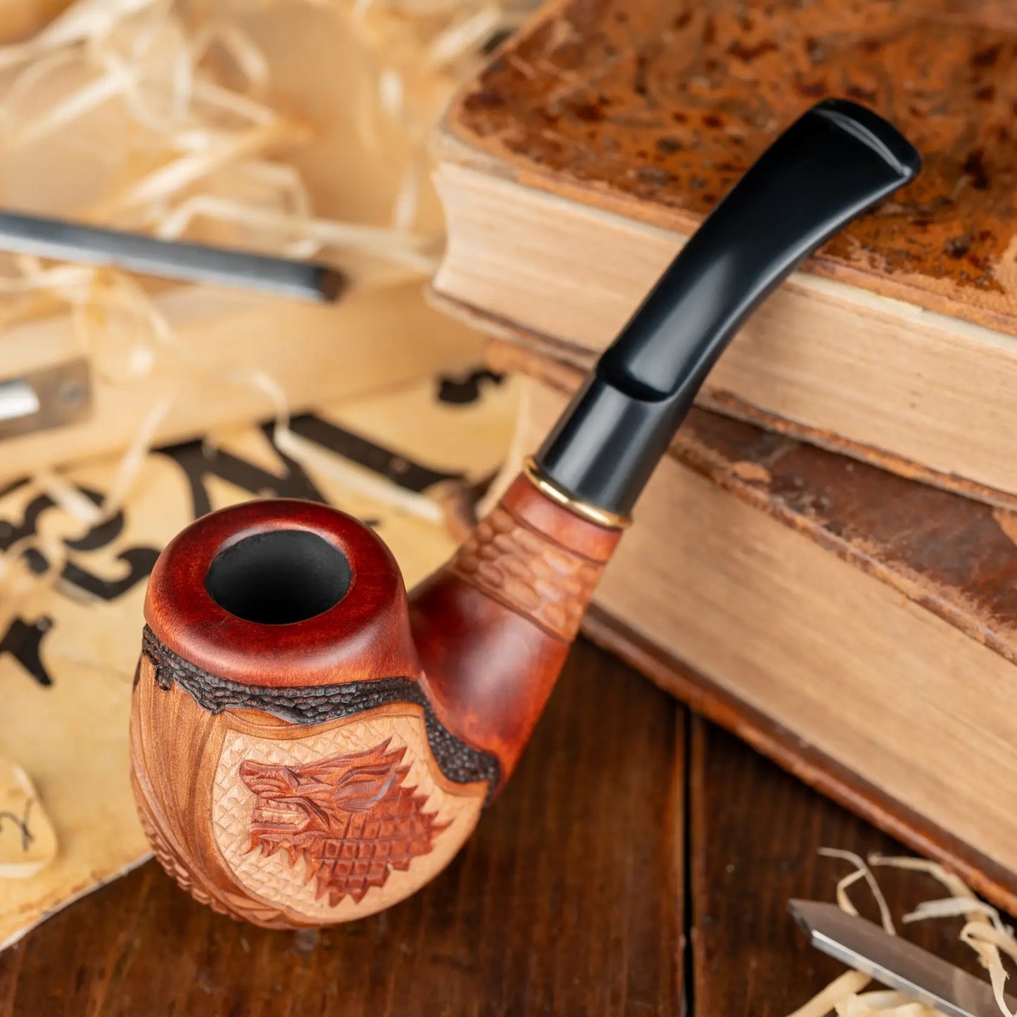 Tobacco Pipe, GOT Collectable Series, Hand Carved, Fits 9mm filter (Wolf)