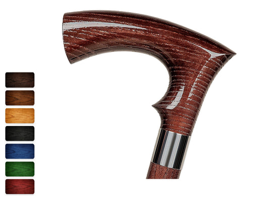 Wooden Walking Stick, Classic Series, Duke Handle and Stainless Steel Collar, Ash Wood