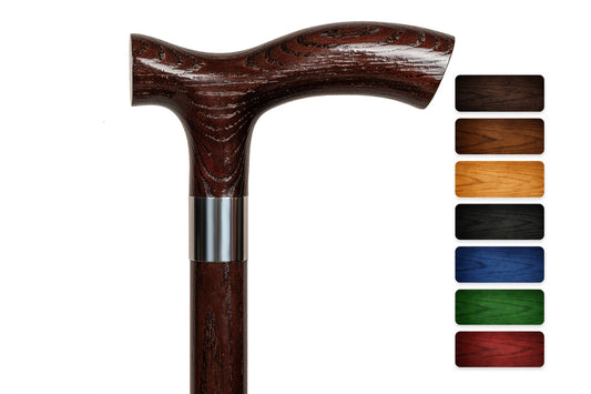 Wooden Walking Stick, Classic Series, Fritz Handle and Stainless Steel Collar, Ash Wood