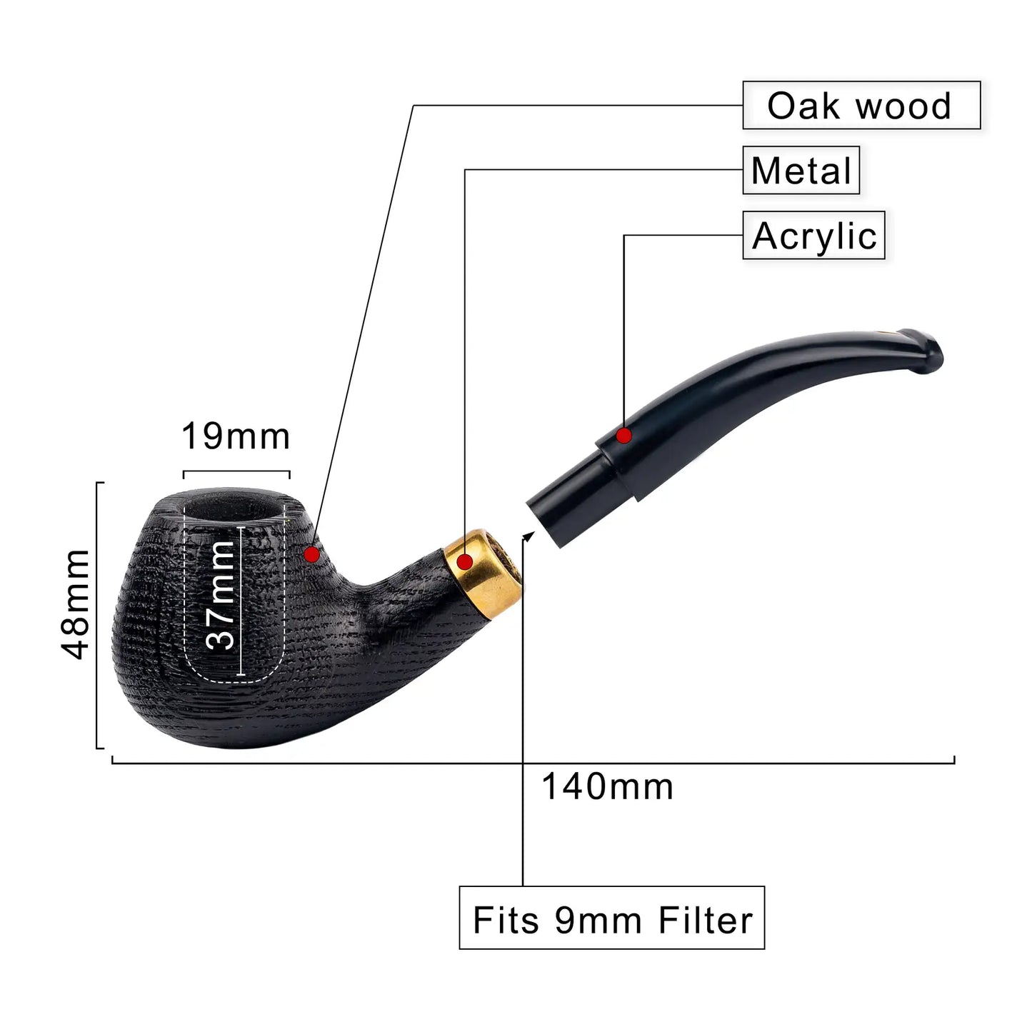 Tobacco Pipe, classic Bent Dublin shape, Handcrafted from Maple Wood, Fits 9mm Filter