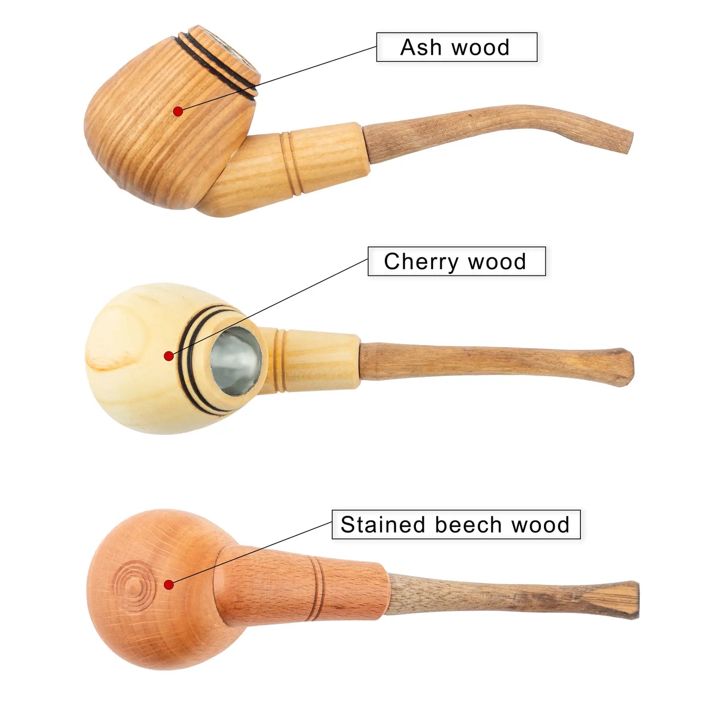 Tobacco Pipes, Set of 3, Classic shape, Handcrafted from Natural Wood