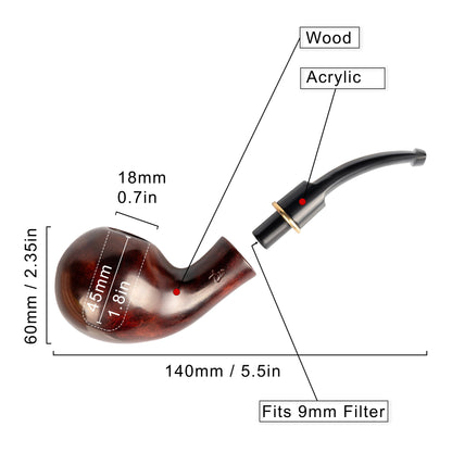 Tobacco Pipe, Classic Series, Fits 9mm Filter