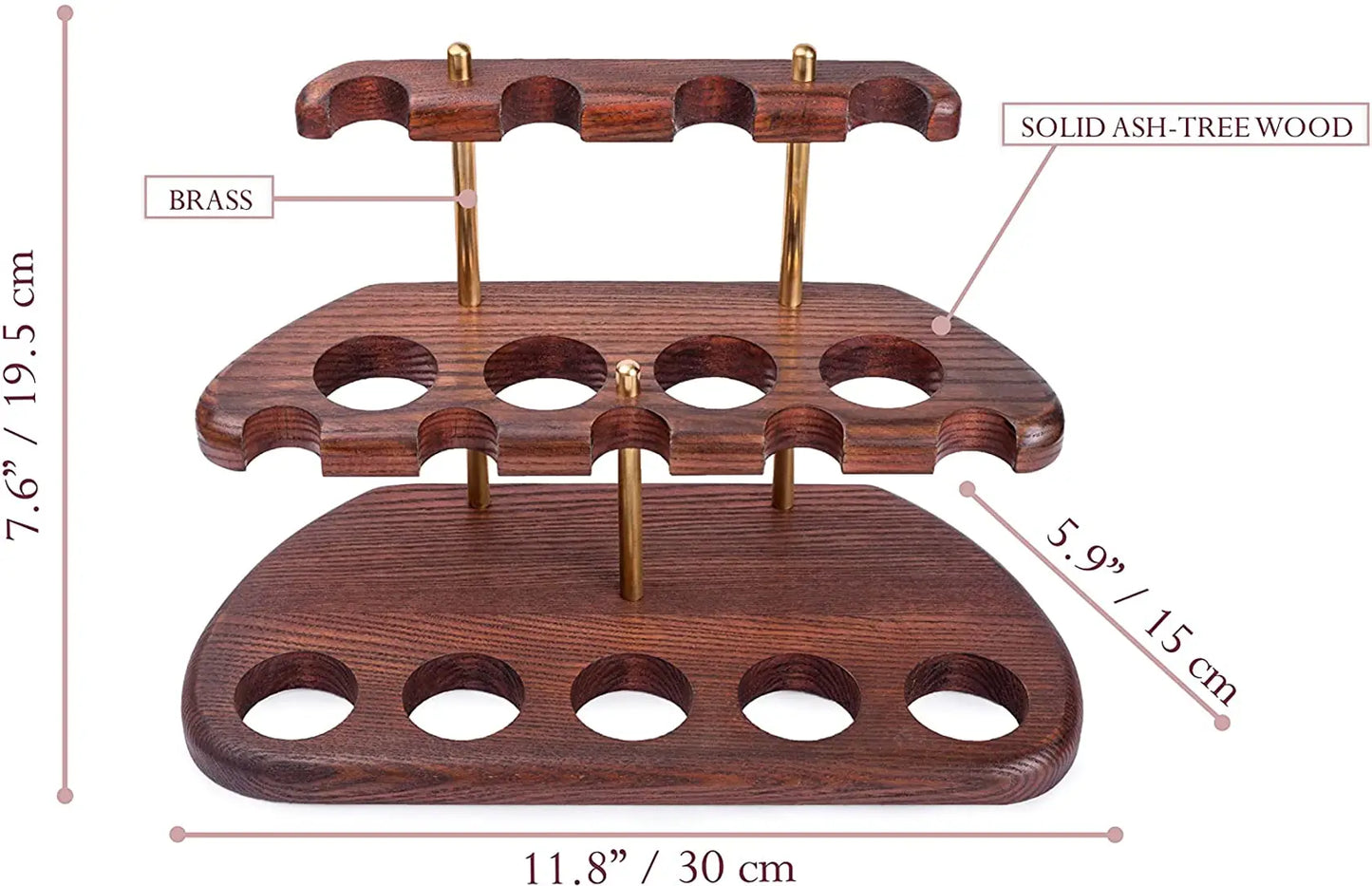 Wooden Tobacco Pipe Stand - ARCH IX - For 9 Tobacco Pipes, Handmade from Solid Wood