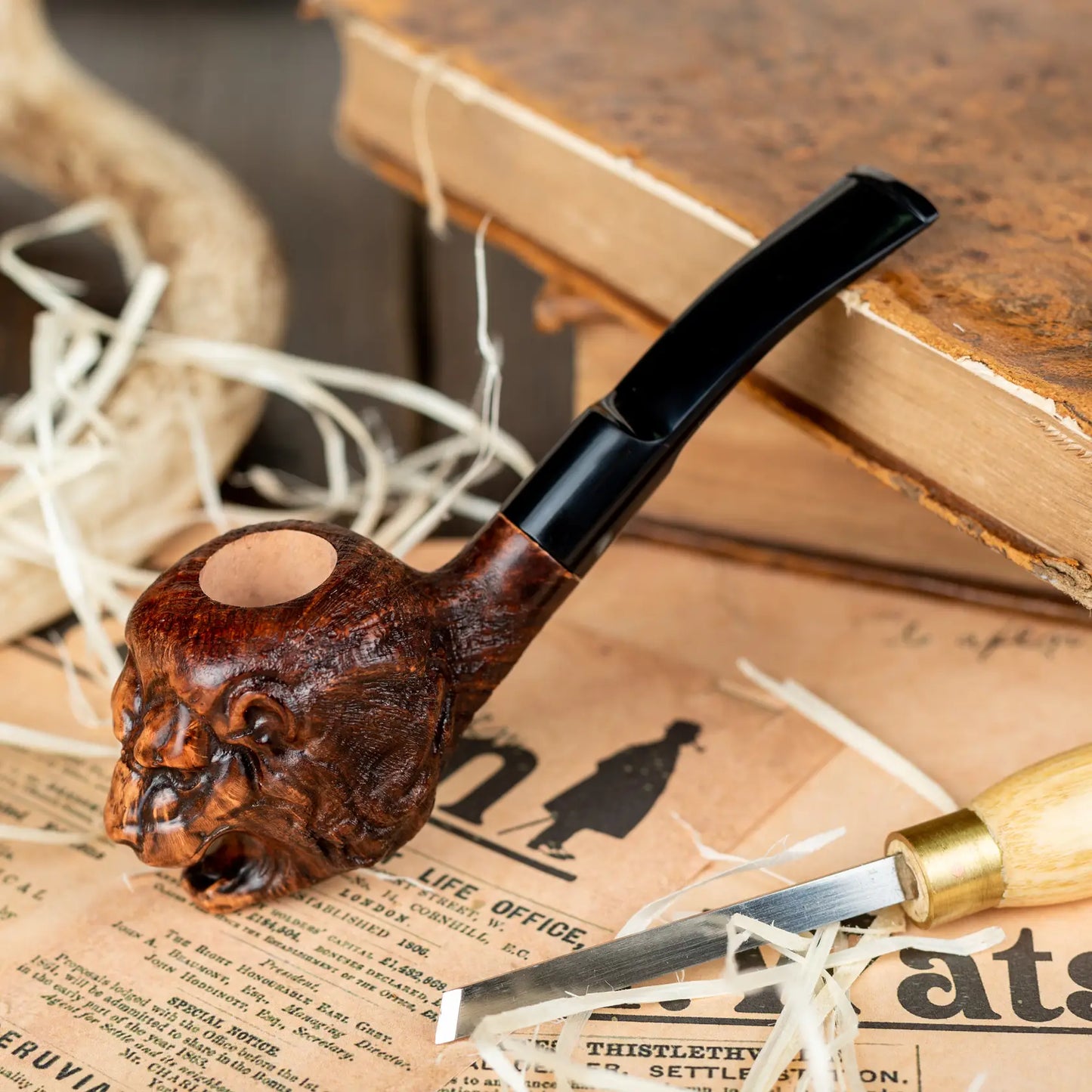 Tobacco Pipe, Collectable Series, Hand Carved from Briar Root (Lion)