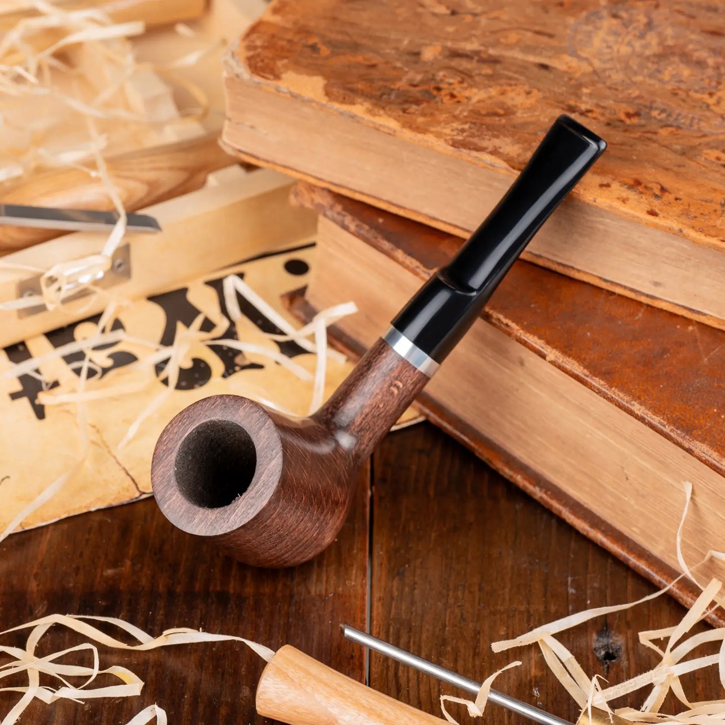 Tobacco Pipe - classic Billiard shape, Metal Condensing Filter