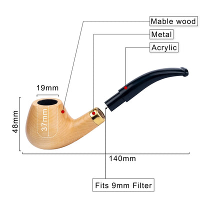 Tobacco Pipe, classic Bent Dublin shape, Handcrafted from Maple Wood, Fits 9mm Filter